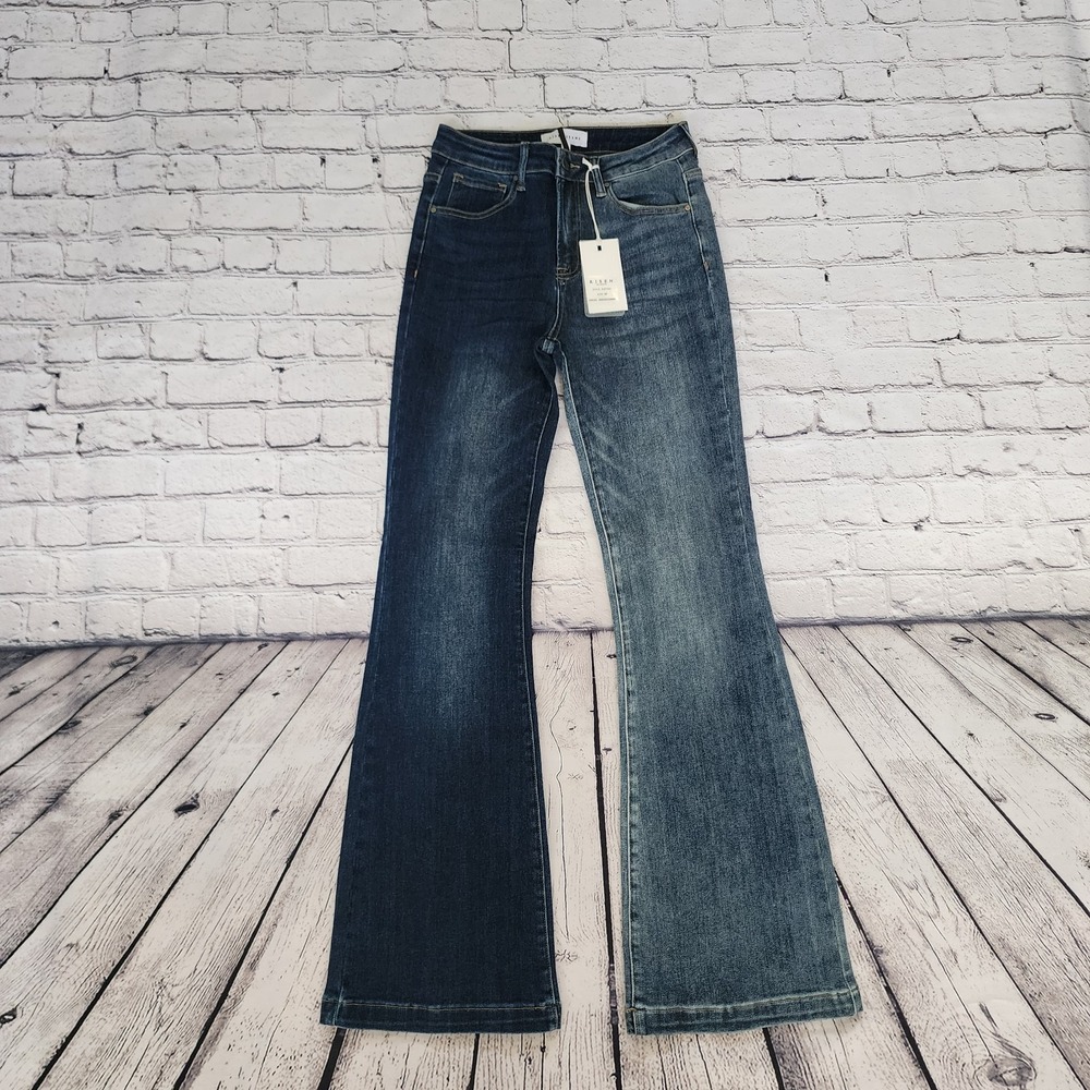 Risen High Rise Two Tone Flare Jeans RDP5262 Size 5/27